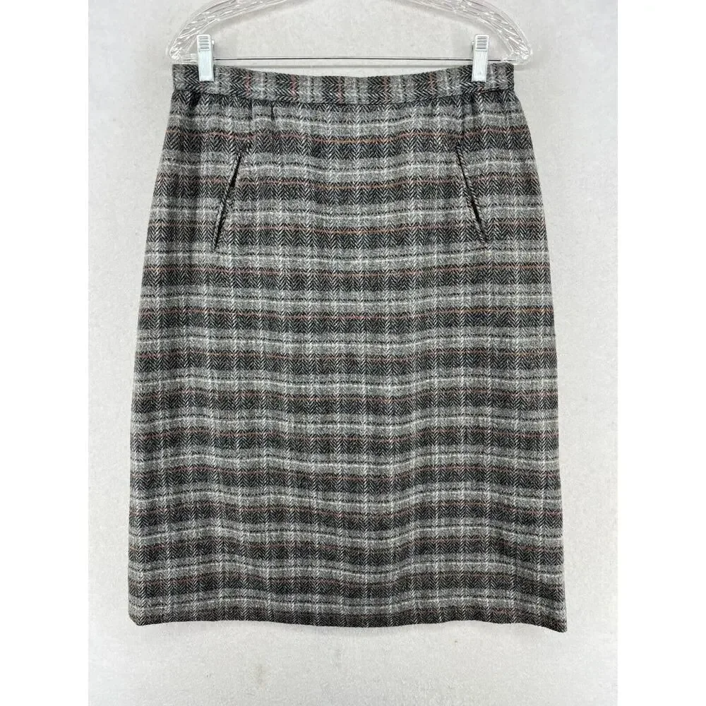 KGR Skirt Girl's 15/16 Wool Chevron Wool Tweed Straight Lined Gray Vintage